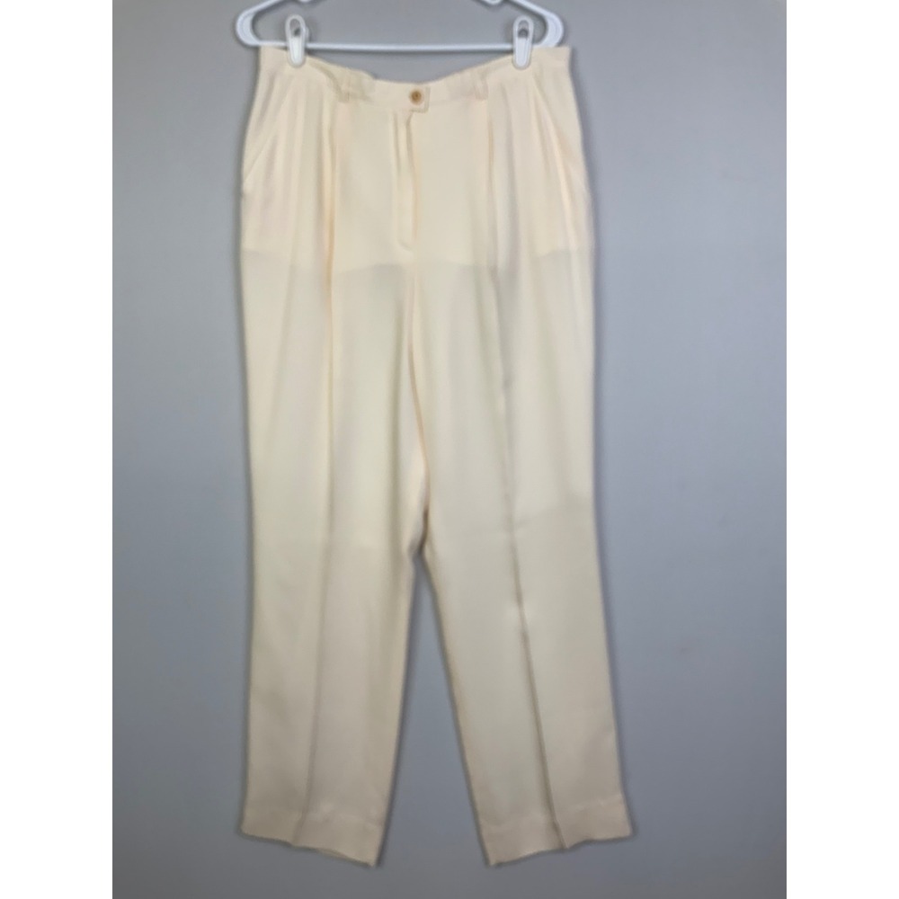 ESCADA Sz 44/14 Beige Cream Silk Blend Pleated Dress Pants Trousers Lined